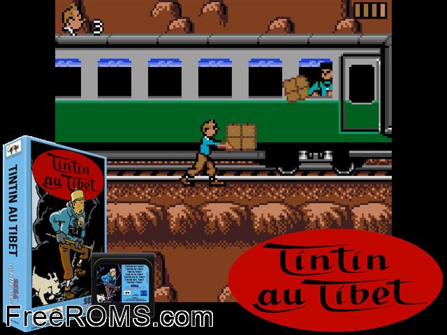 Tintin au Tibet Game Gear game showing 3D box cover and gameplay screenshot